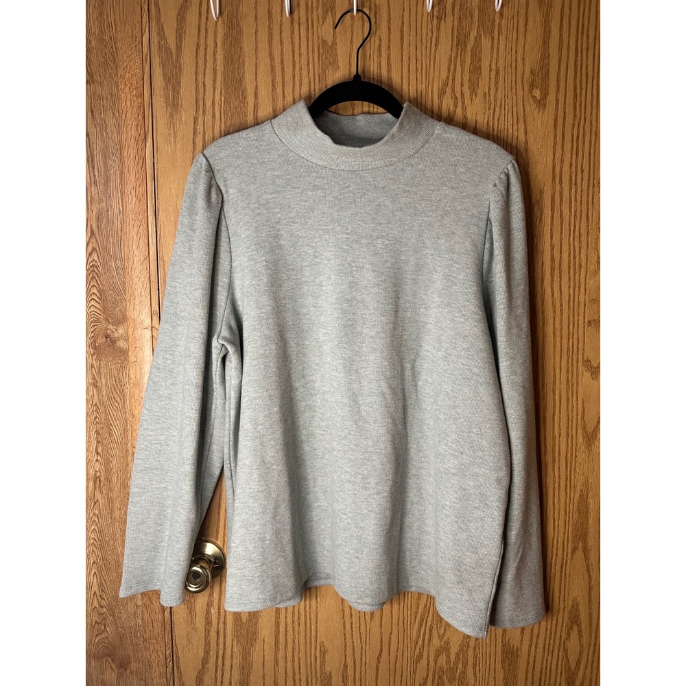 Madewell Puff Sleeve Mock Neck Ribbed Top Heather Grey NB512 XXL